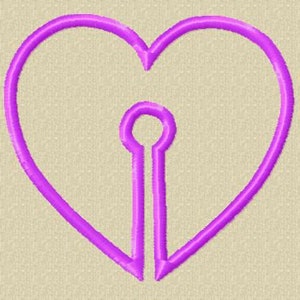 以下が含まれることがあります： 中央に鍵穴のある紫色のハート型の輪郭