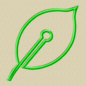 Op de afbeelding: Een groen blad met een enkele stengel, omlijnd met een dikkere groene lijn.