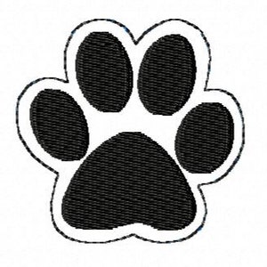 May include: Black paw print with a white outline.