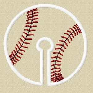 May include: White outline of a baseball with red stitching. The baseball has a keyhole cut out in the center.