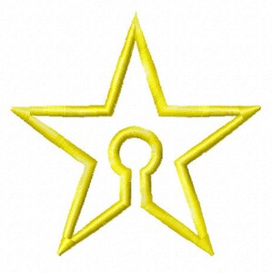 May include: A yellow star with a keyhole shape in the center.