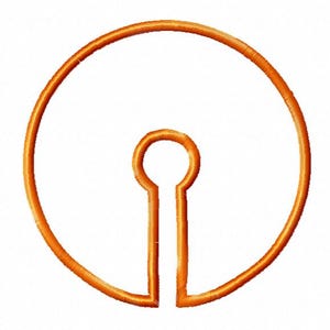 May include: Orange outline of a circle with a keyhole shape in the centre.