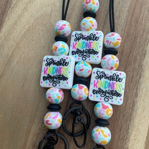 Sprinkle Kindness Everywhere with colorful leopard beads stretchy breakaway silicone beaded teacher lanyard for keys, badge, ID, card key