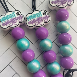 Growth Mindset positivity turquoise and purple stretchy breakaway silicone beaded teacher lanyard for keys, badge, ID, card walle