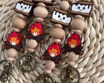 Campfire S’mores Camping Teacher Lanyard classroom theme, school psychologist, counselor, for keys and badge!