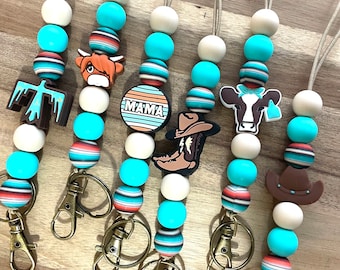 Cowgirl Silicone Beaded Lanyard: Western Teacher ID Badge Holder