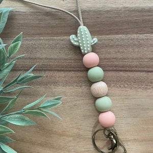 Peach and Sage green cactus cacti succulent boho style Teacher Lanyard for student teacher, school psych, counselor, for keys, ID and badge!