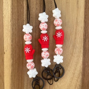 Christmas Holiday Merry Red Mitten Snowflake Cozy Teacher Lanyard classroom theme, school psychologist, counselor, for keys and badge!