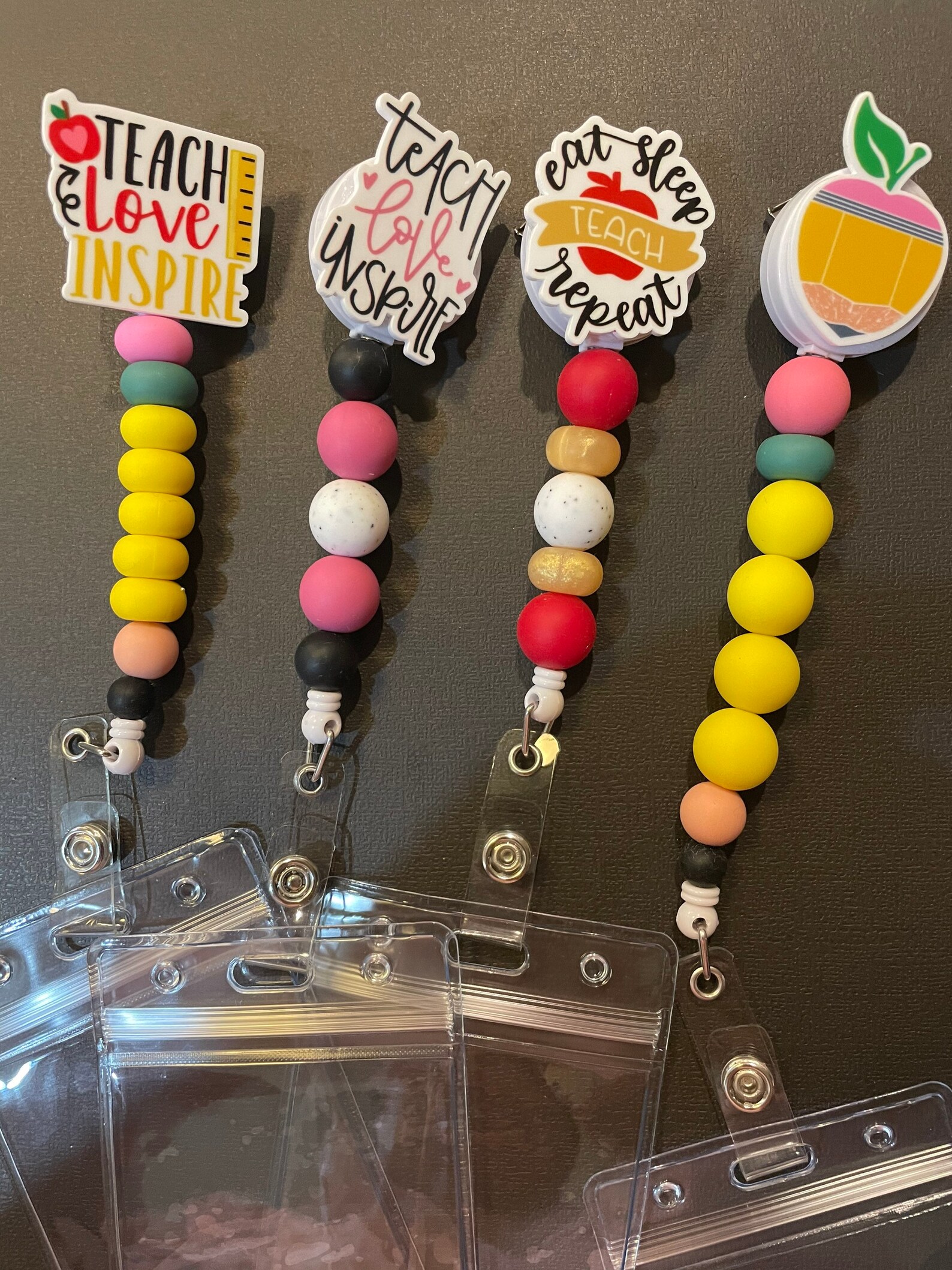 Silicone beaded and embellished badge reel for teachers ID Etsy