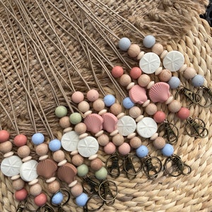 Beach Boho coastal classroom theme sand dollar or seashell silicone teacher lanyard for cruise, keys, badge, ID, counselor, school psych.