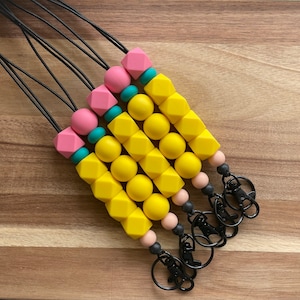 Ticonderoga Pencil Inspired Silicone Beaded Breakaway Stretchy Teacher, Student Teacher, Internship Lanyard for badge, keys, name tag, ID!
