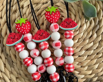 Sweet Strawberry or Watermelon stretchy breakaway silicone beaded lanyard for teachers, school psychologist, counselor, for keys and badge!