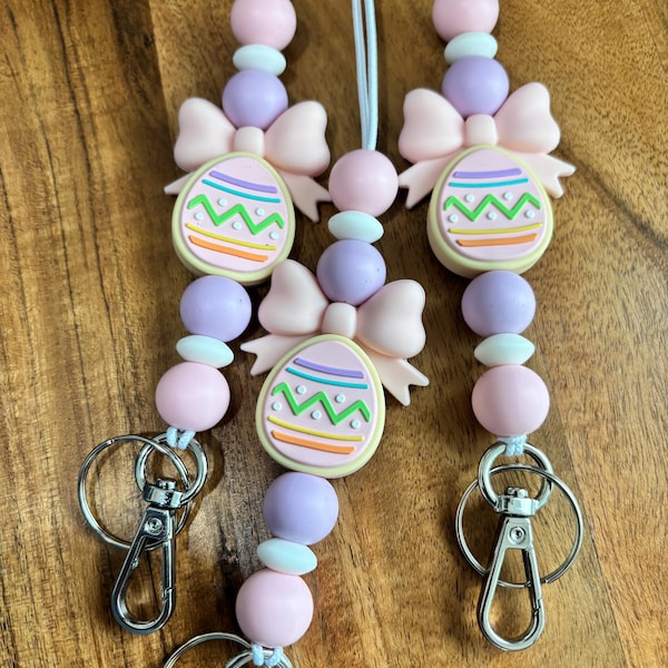 Easter Spring Egg with big bow Pastel stretchy breakaway lanyard for  teacher, healthcare, counselor, for keys, ID and badge!