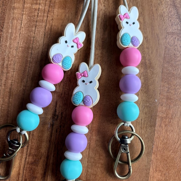 Easter Spring Bunny with Eggs Pastel  stretchy breakaway lanyard for  teacher, healthcare, counselor, for keys, ID and badge!