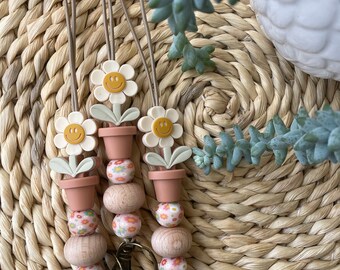 Boho smiley daisy flower pot stretchy breakaway Teacher Lanyard for work,psychologist, counselor, admin keys and badge! Limited edition!
