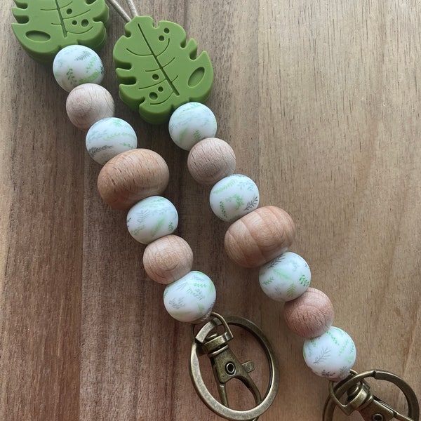 Chunky Monstera Leaf Botanical moss green Boho Teacher Lanyard for teachers, therapists, psychologist, counselor, for keys and badge!