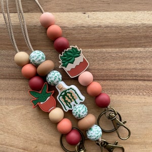 Boho retro plant lady grow rooting for you succulent cactus silicone beaded teacher lanyard for keys, badge, ID, whistle, door bell