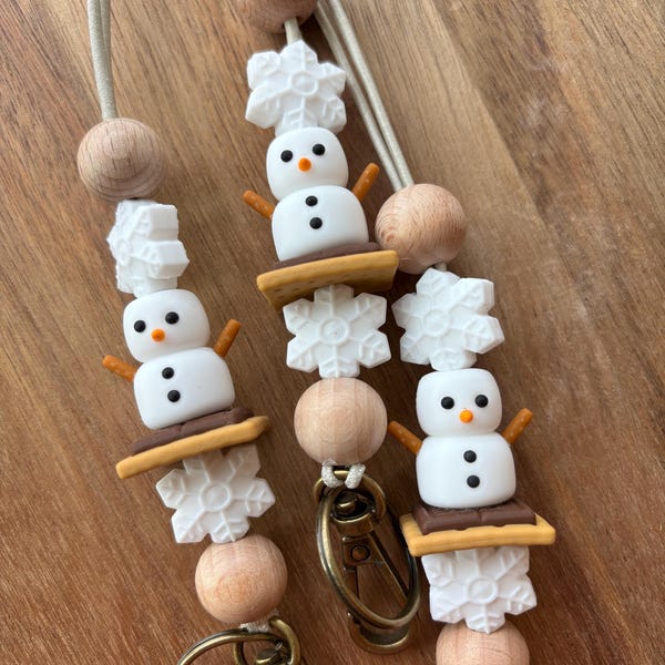 Christmas or Winter Holiday S’more marshmallow snowman teacher or paraprofessional lanyard for keychain, badge, ID, sanitizer!