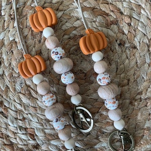 Pumpkin Thanksgiving boho soft colors Teacher Lanyard classroom theme, school psychologist, counselor, for keys and badge!