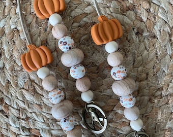 Pumpkin Thanksgiving boho soft colors Teacher Lanyard classroom theme, school psychologist, counselor, for keys and badge!