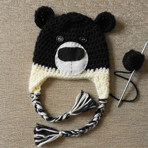 Crocheted Bear Hat, Bear Hat for Newborns-Toddlers, Black/Brown Bear Winter Hat, Bear Hat with Earflaps
