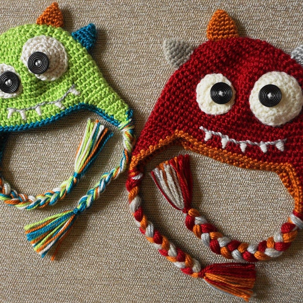 Monster Hat, Baby Monster Hat, Infant Monster Hat, Monster Photo Prop, Monster Costume, Halloween Monster, Monster Hat with Ear Flaps