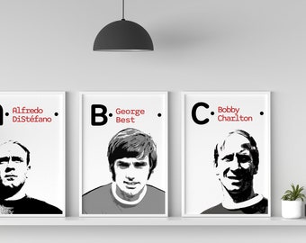 George Best, 24x36 Poster, Soccer, Portraits, Alfredo DiStefano, Bobby Charlton, George Best, Football, Futbol