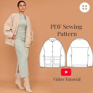 Oversized Bomber Jacket Sewing Pattern | Snap Button Patch Pocket Bomber | PDF + Video Tutorial
