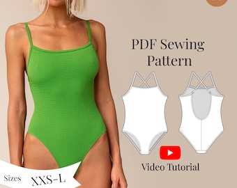 One-Piece Swimsuit PDF Sewing Pattern / Sizes XXS-L / Digital Download with Step-by-Step Tutorial / DIY Women&#39;s Swimwear Pattern