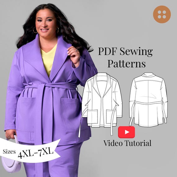 Women’s Cardigan Sewing Pattern Sizes 4XL-7XL (PDF Pattern + Video Tutorial)