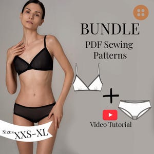 Lingerie Sewing Pattern Bundle Bralette + Knickers XXS-XL/ Video Sewing Tutorial/ eu 34-44/ DIY Underwear Set with Video Tutorial