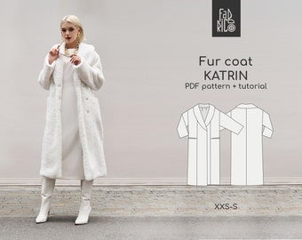 Faux Fur Coat Sewing Pattern sizes XXS-S/ Winter Coat Pattern/ Teddy faux coat PDF pattern / Woman Outerwear sewing pattern/ Video tutorial