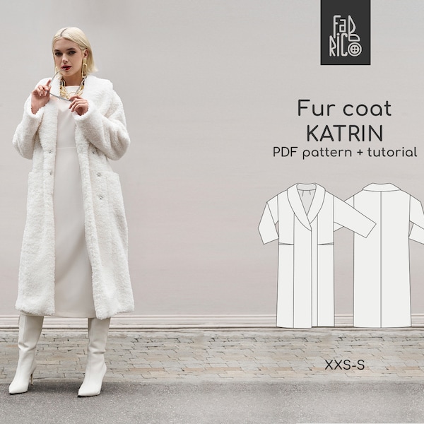 Faux Fur Coat Sewing Pattern sizes XXS-S/ Winter Coat Pattern/ Teddy faux coat PDF pattern / Woman Outerwear sewing pattern/ Video tutorial