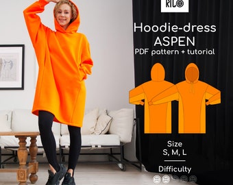 Hoodie oversized dress, woman dress Sewing Pattern PDF and Sewing Tutorial / Sizes S, M, L /Sports Dress digital pattern A4, A0, LETTER