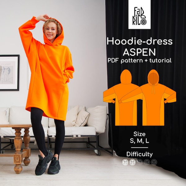 Hoodie oversized dress, woman dress Sewing Pattern PDF and Sewing Tutorial | Sizes S, M, L | Sports Dress digital pattern A4, A0, LETTER