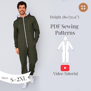 Hooded Men's Jumpsuit Sewing Pattern S-2XL (PDF Pattern+Video Tutorial)