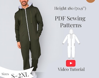 Hooded Men's Jumpsuit Sewing Pattern S-2XL (PDF Pattern+Video Tutorial)