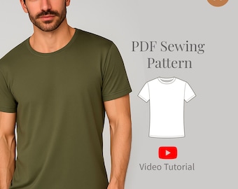 Men Basic T-Shirt Sewing Pattern + Video Tutorial/ Sizes M-3XL