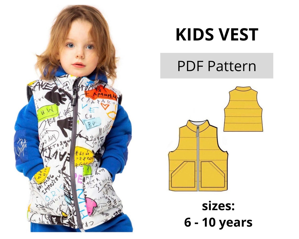 Kids vest Sewing Pattern PDF and Sewing Tutorial / Sizes 6 Etsy