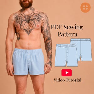 Patron de couture pour caleçons boxers homme, tailles S à 5XL (patron PDF + tutoriel vidéo)