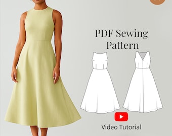 Perfect Sundress PDF Sewing Pattern XXS-3XL size/ EU 34-48/  Circle Skirt Dress/ Dress pattern for Beginners/ Sewing Video For beginners