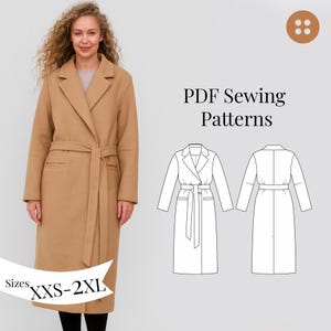 Woman  Coat PDF sewing pattern sizes XXS–2XL/ Trench coat sewing pattern EU34-40/ Printable coat digital pattern A4, A0, Letter