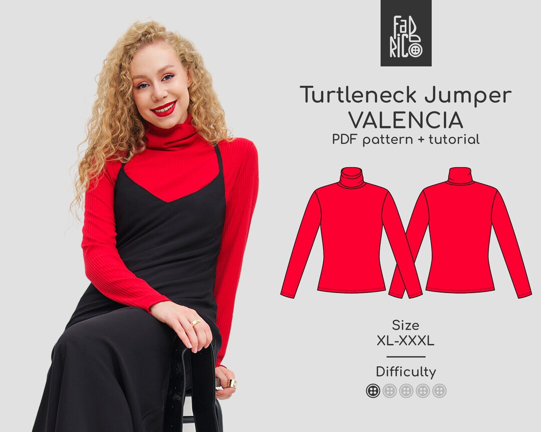 Turtleneck and Mock Neck PDF Sewing Pattern Sizes XL-3XL EU Size 44-48 ...