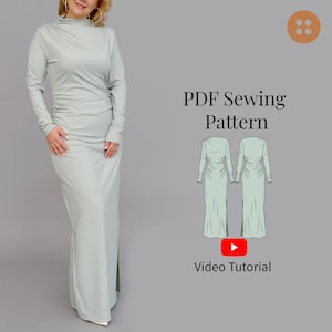Bodycon dress PDF sewing pattern XXS-3XL/ EU 34-48/ Stretch Dress Pattern/ Long Fitted dress pattern/ Maxi Dress sewing Video tutorial