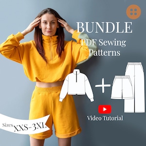 Women Loungewear Set Sewing Pattern - Sizes XXS-3XL/ Shorts + Pants + Sweatshirt PDF Sewing Pattern/ Printable A4, A0, LETTER