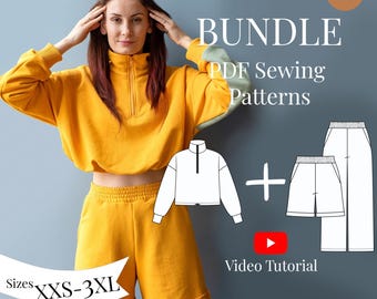 Loungewear Set Sewing Pattern: Women's Sweatshirt, Pants & Shorts (PDF Pattern XXS-3XL A4/A0/Letter Size)