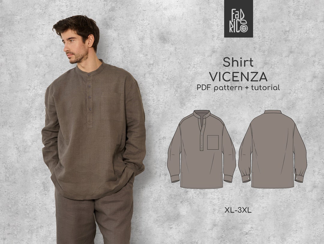 Men's Henley Collar Shirt PDF Sewing Pattern Sizes XL-3XL/ Men Long ...