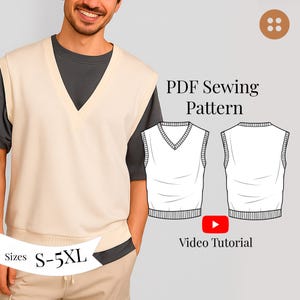 Men's Knit Vest Sewing Pattern: Sizes S-5XL (PDF Pattern + Video Tutorial)
