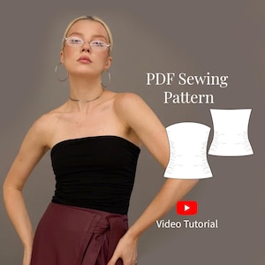 Naaipatroon rekbaar strapless topje voor beginners maten XXS-3XL/ EU 34-48/ Naaipatroon topje voor beginners/ Bodycon tubetop naaipatroon