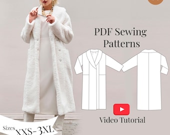 Faux Fur Coat Sewing Pattern XXS-3XL: Women's Winter Outerwear (PDF Pattern + Video Tutorial)